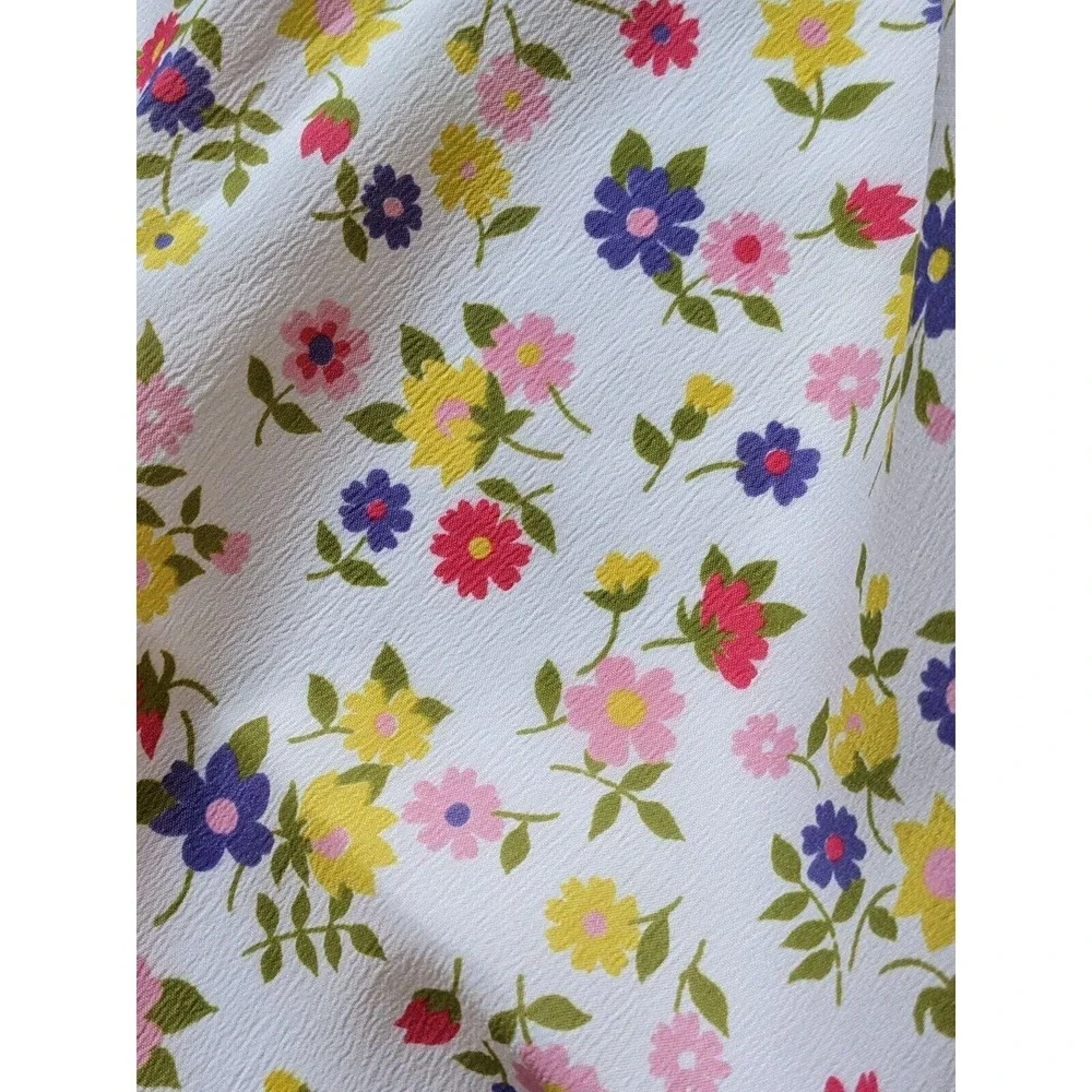 Vintage 1960's Cute Cherry Floral Crepe Fabric Multicolor Daisy Retro 45